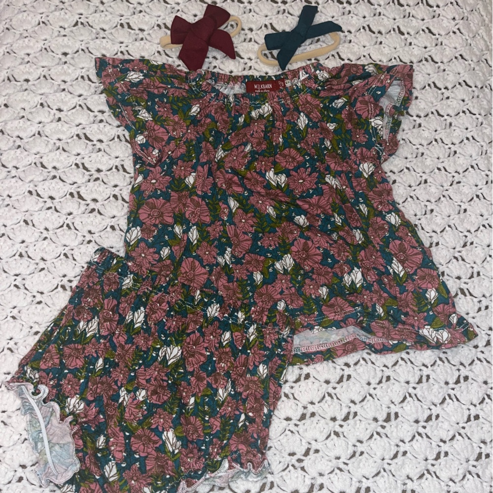 Milkbarn Floral Kids Matching Set - Pink and Green